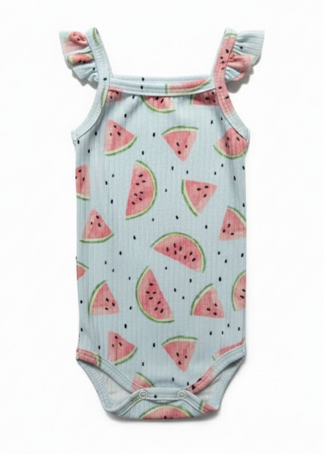 01 body bebe manga curta frufru canelado estampa melancia