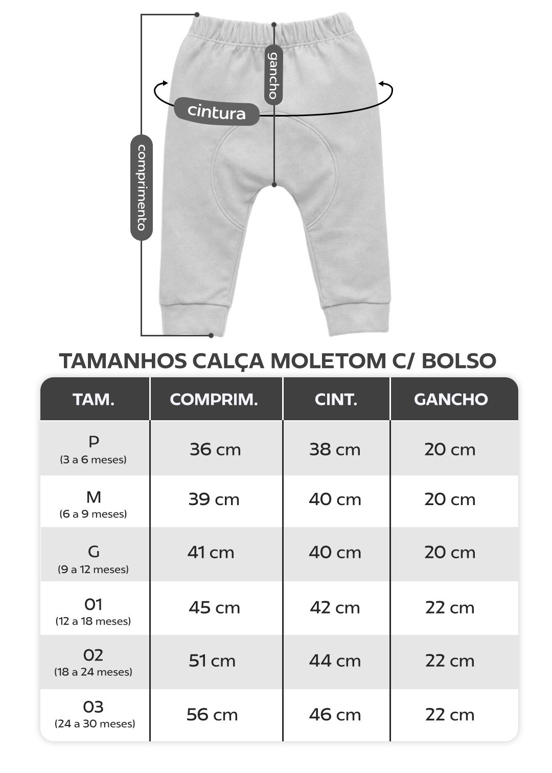 tabela calca moletom com bolso em preto v5