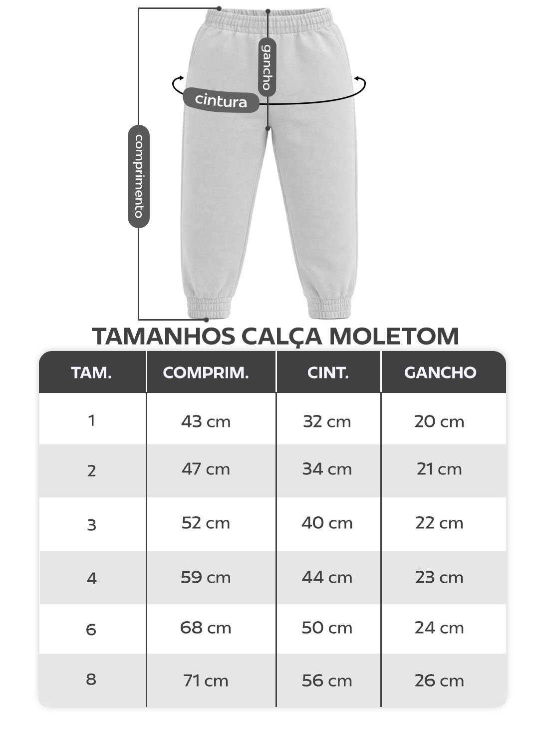tabela calca moletom nova em preto v5