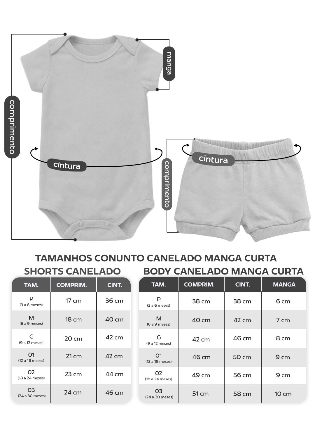 tabela conjunto canelado liso curto classico em preto v5