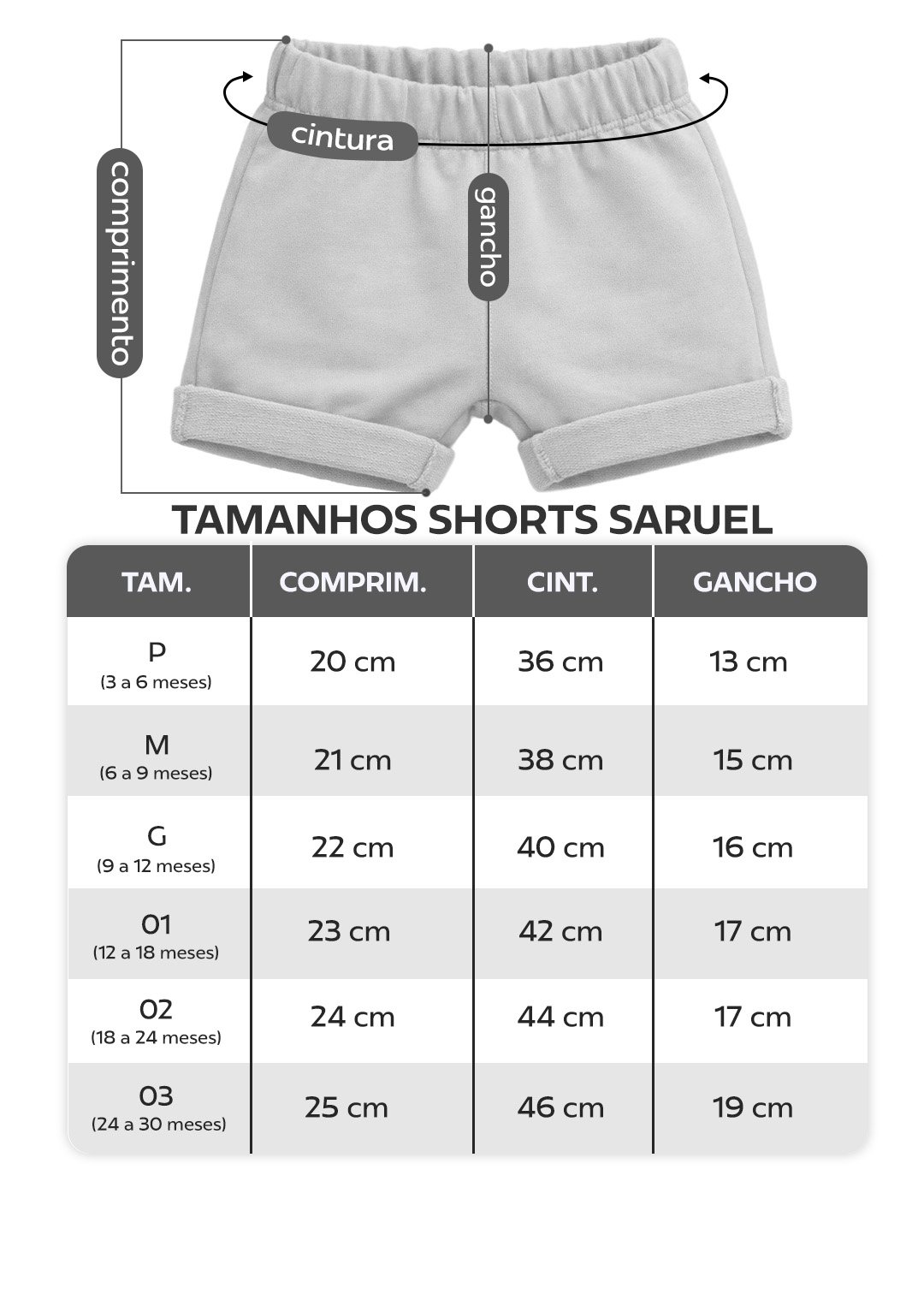 tabela shorts saruel em preto v5