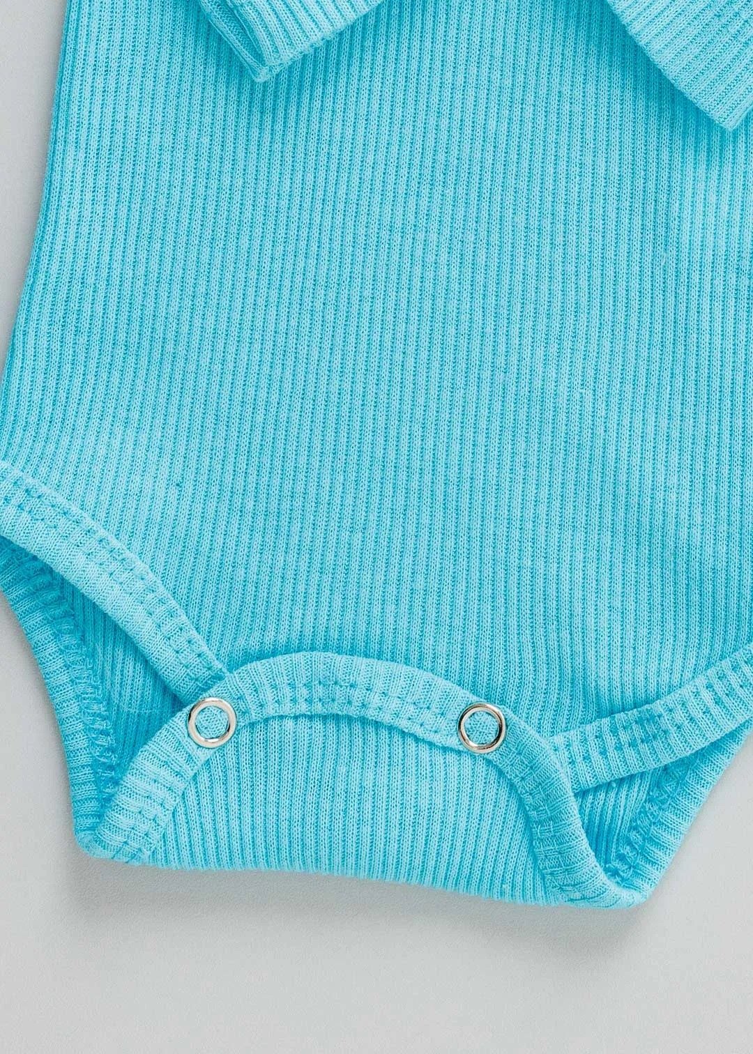 01 body bebe canelado algodao manga longa azul caribe