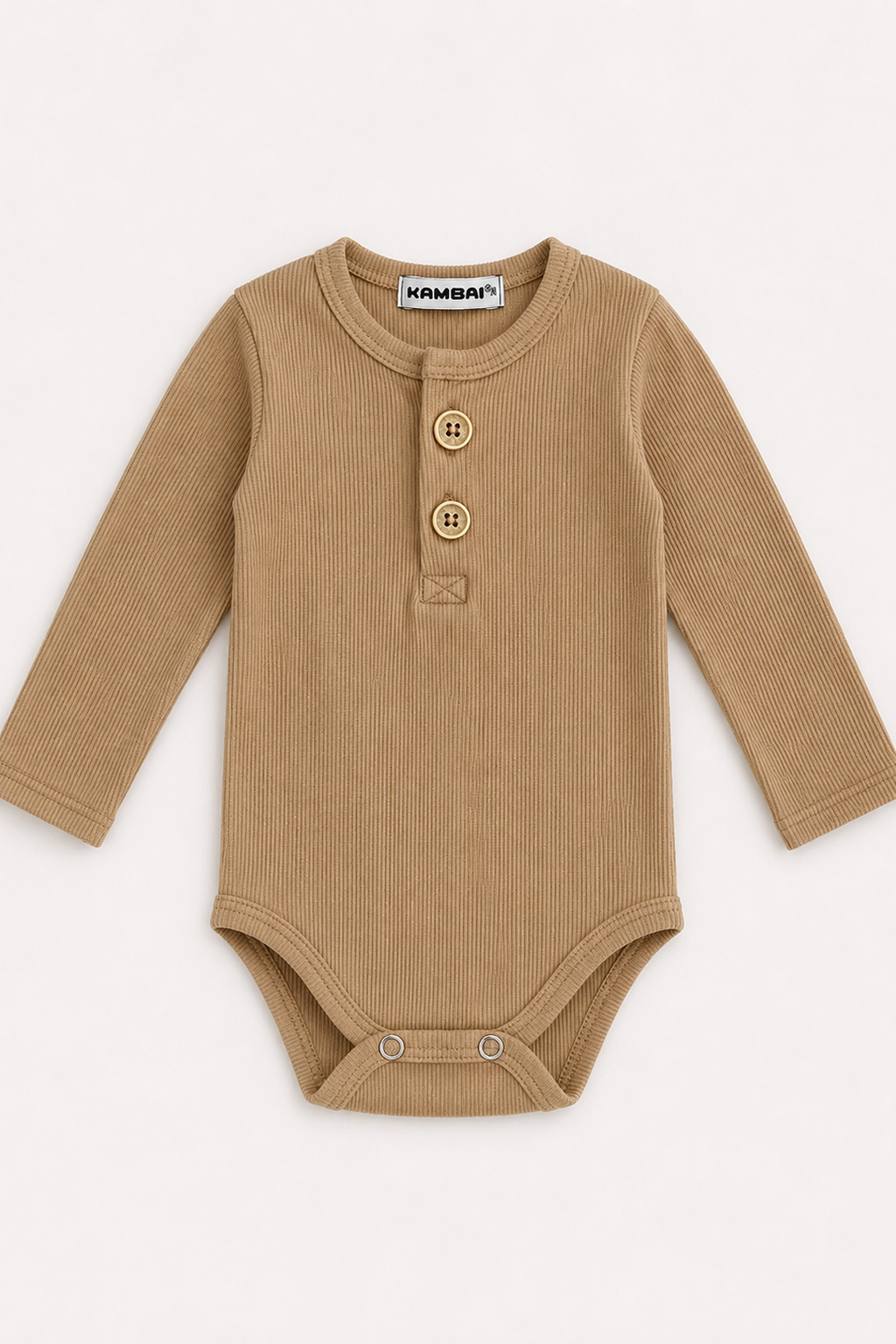 Body Bebe Manga Longa Canelado Botao Premium | Marrom Capuccino
