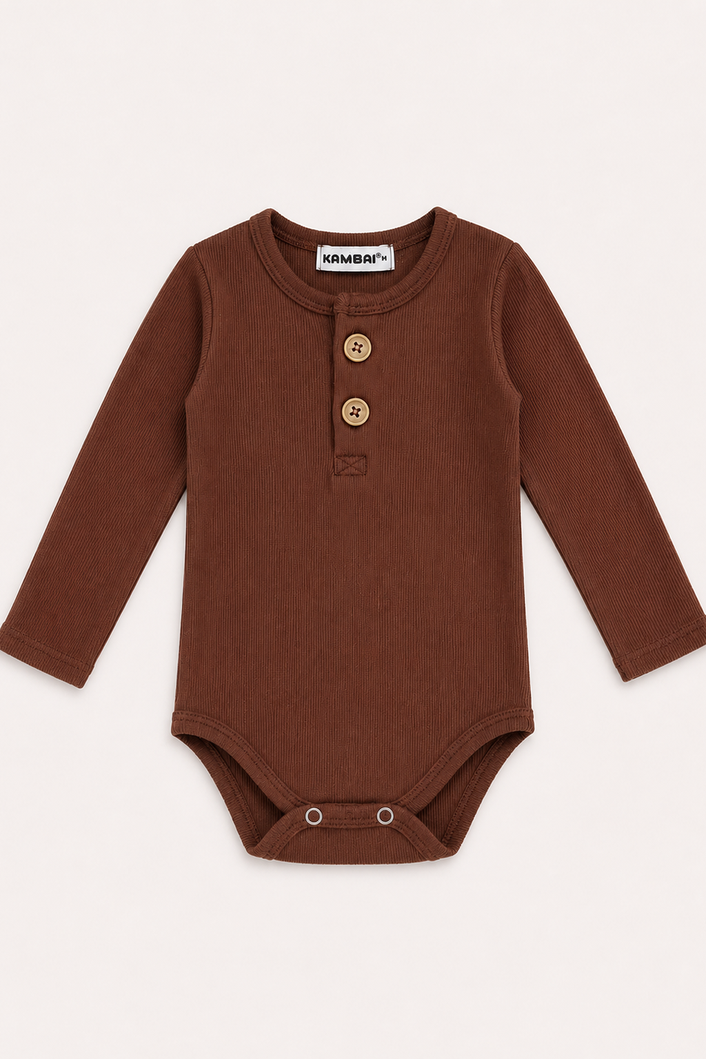 Body Bebe Manga Longa Canelado Botao Premium | Marrom Chocolate