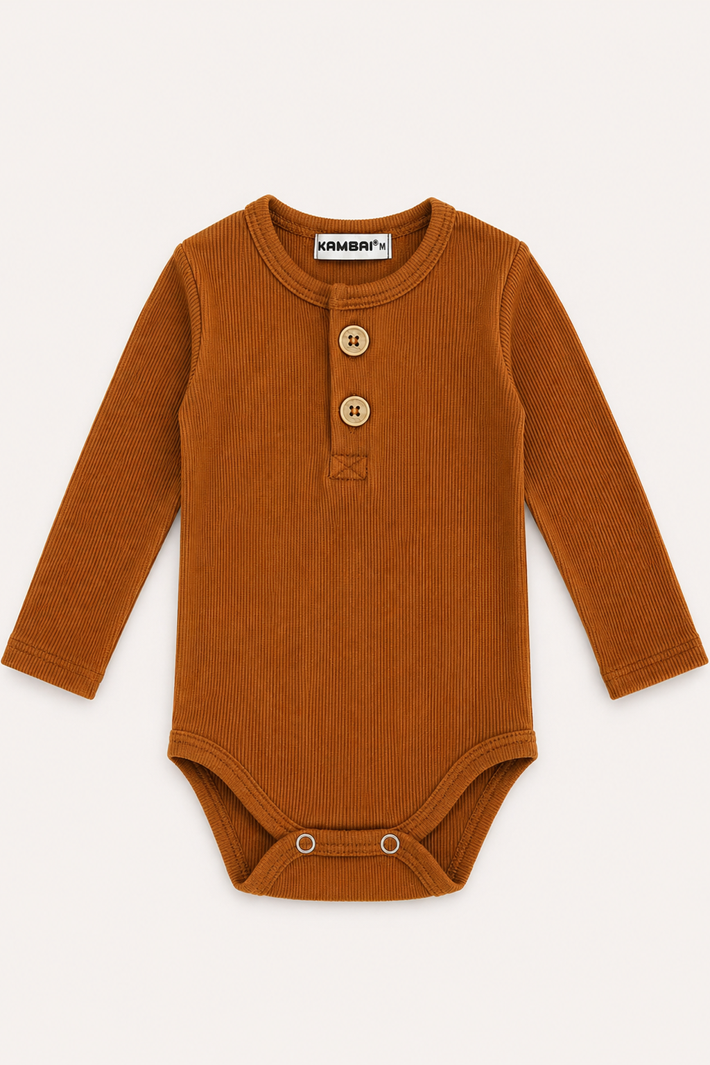 Body Bebe Manga Longa Canelado Botao Premium | Marrom Telha