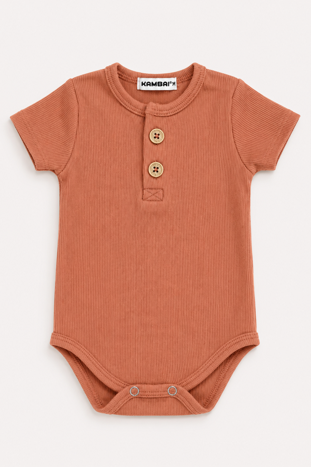 Body Bebe Manga Curta Canelado Botão Premium  | Pessego