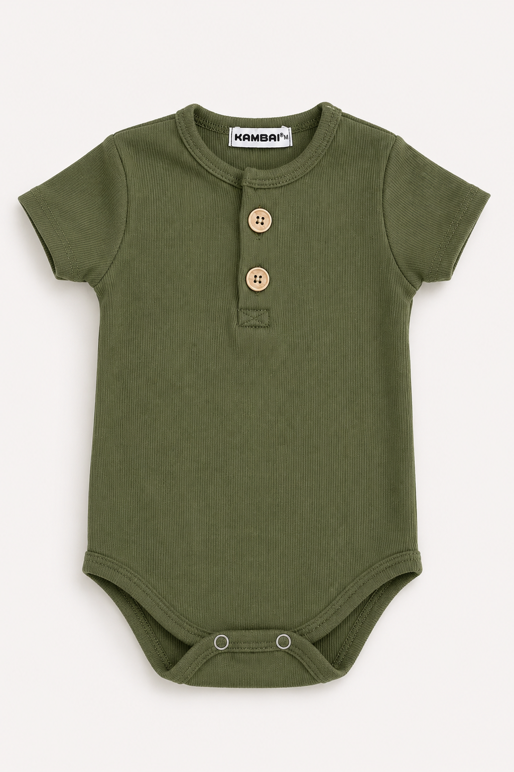 Body Bebe Manga Curta Canelado Botão Premium | Verde Arbo