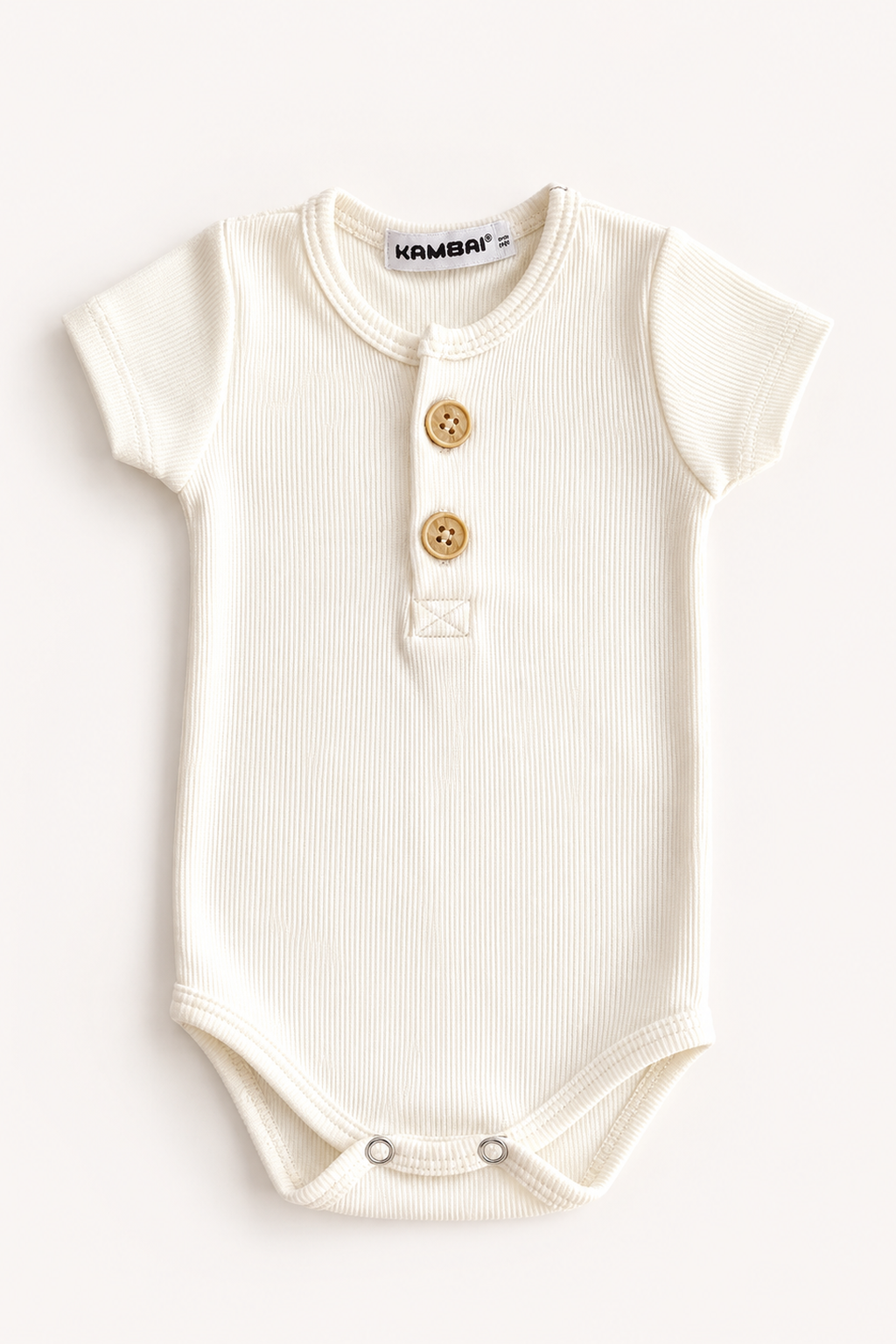 Body Bebe Manga Curta Canelado Botão Premium   | Off White