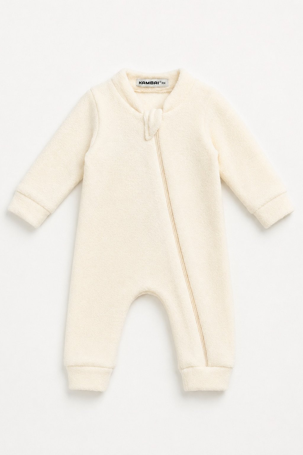 Macacão Bebê Longo de Plush Boucle Peluciado - Off Baunilha