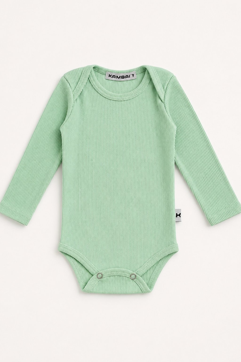 Body Bebê Canelado Algodão Manga Longa Verde Pastel
