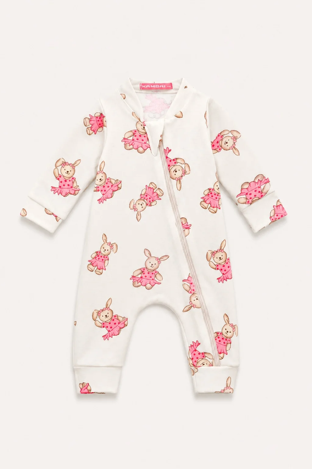 Macacão Bebê Molecotton Coelha Rosa com Zíper