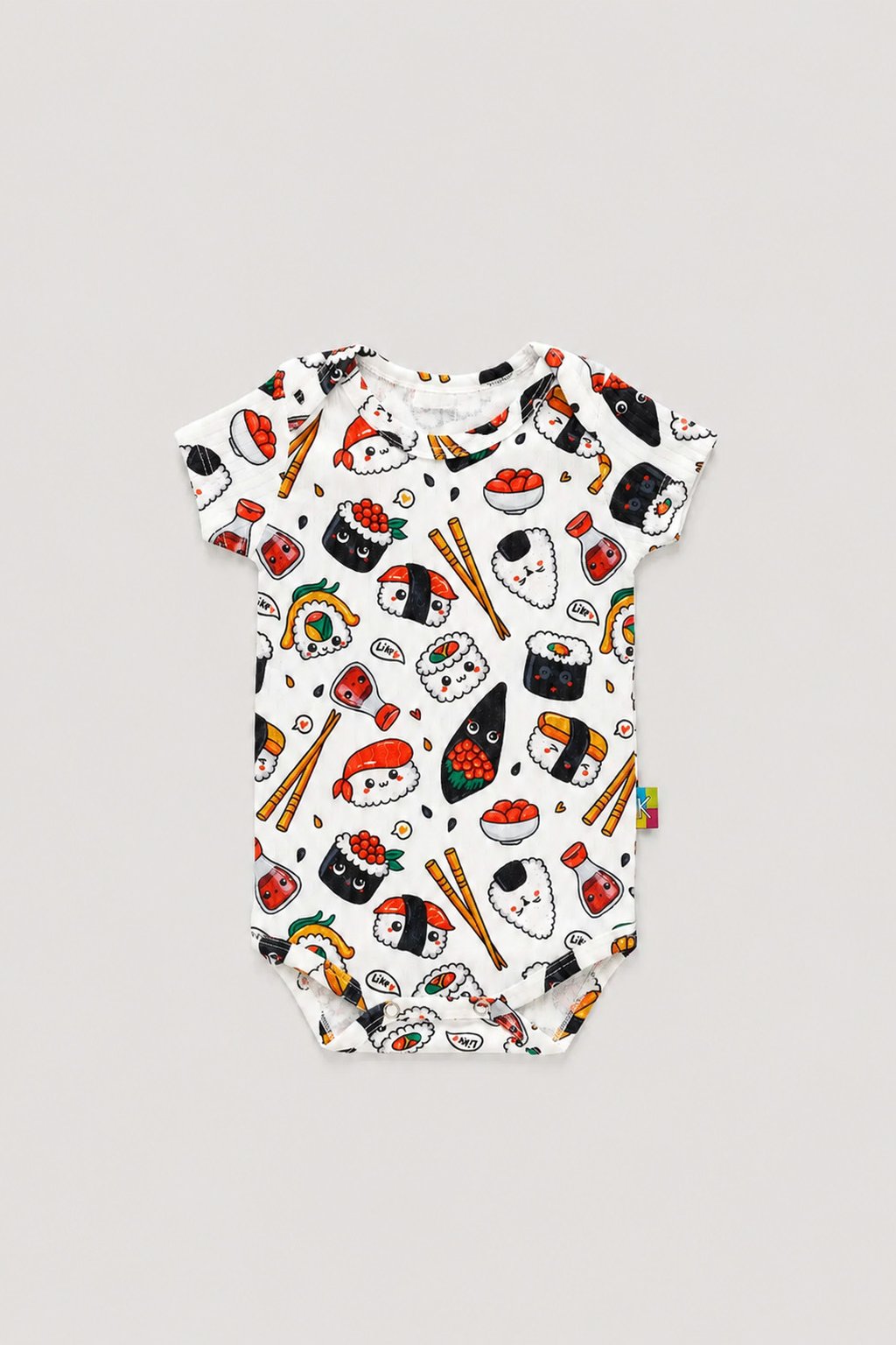 Body Bebê Manga Curta Canelado Estampa Sushi