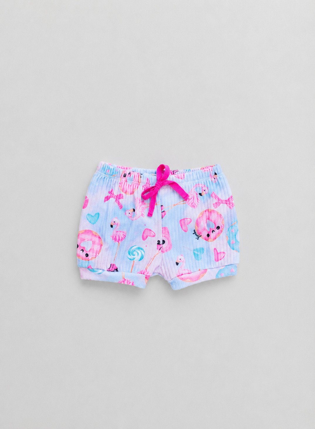 shorts bebe canelado estampado flamingo kambai