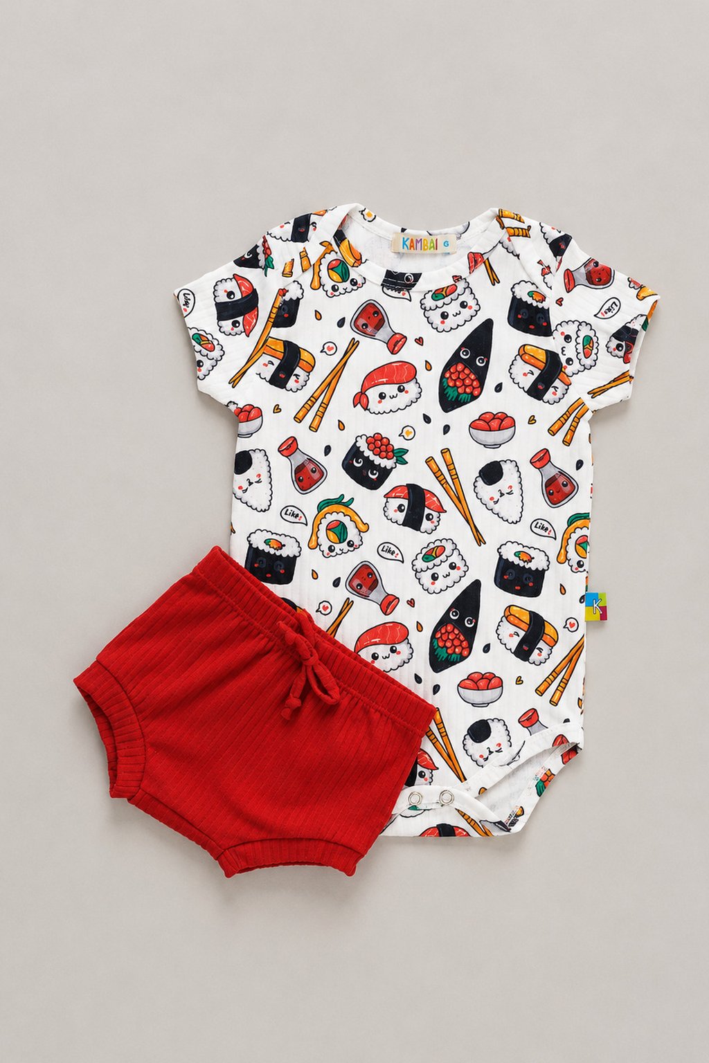 Conjunto Body Estampado Sushi e Tapa Fralda