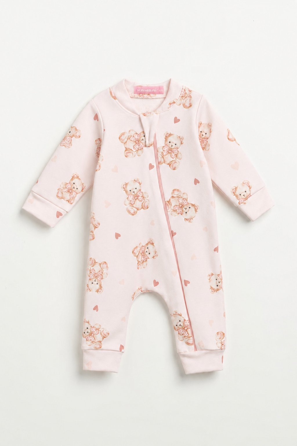 Macacão Bebê Molecotton Ursinho Rosa com Laço e Zíper