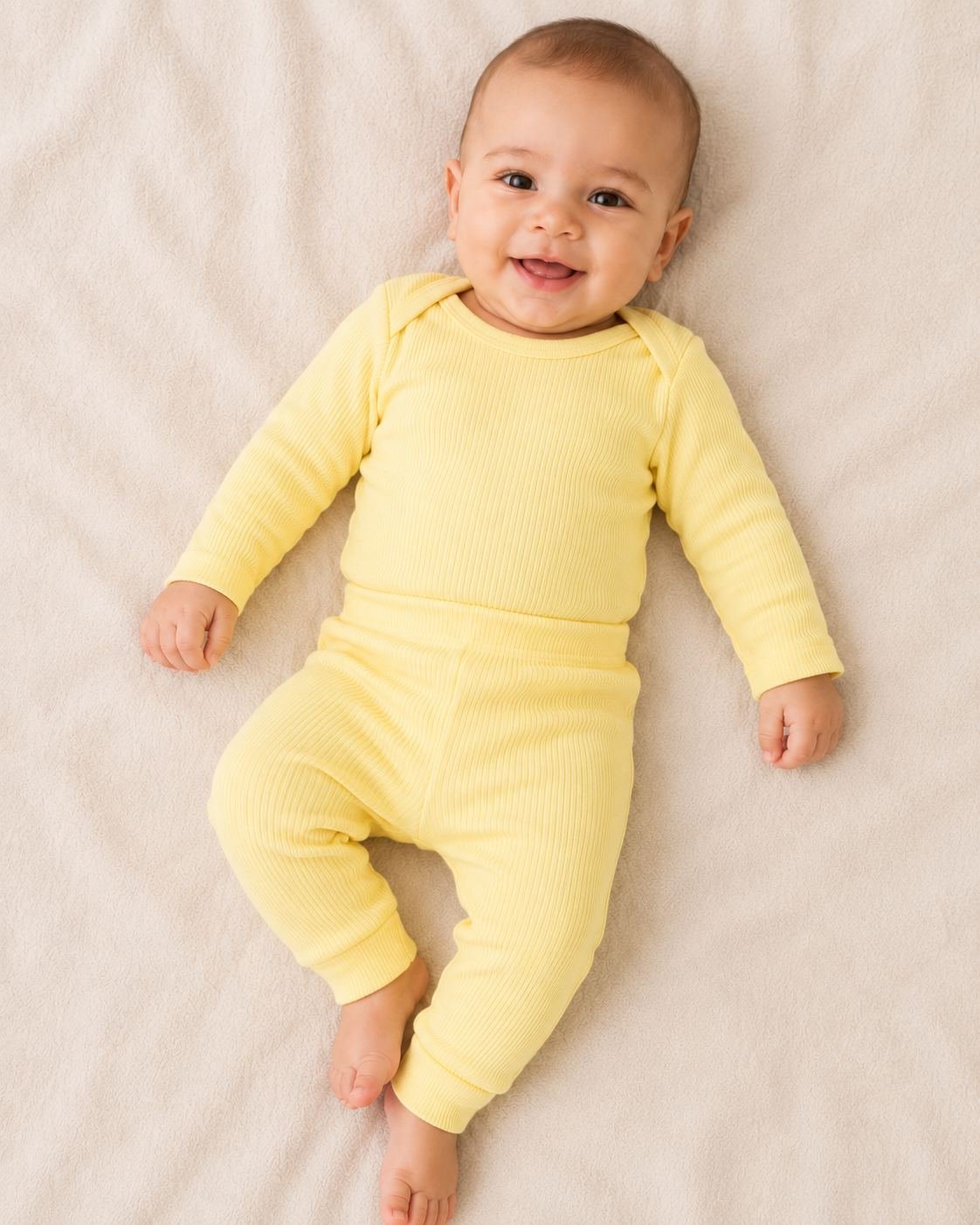 Conjunto Canelado 100% Algodão para Bebê na cor Amarelo