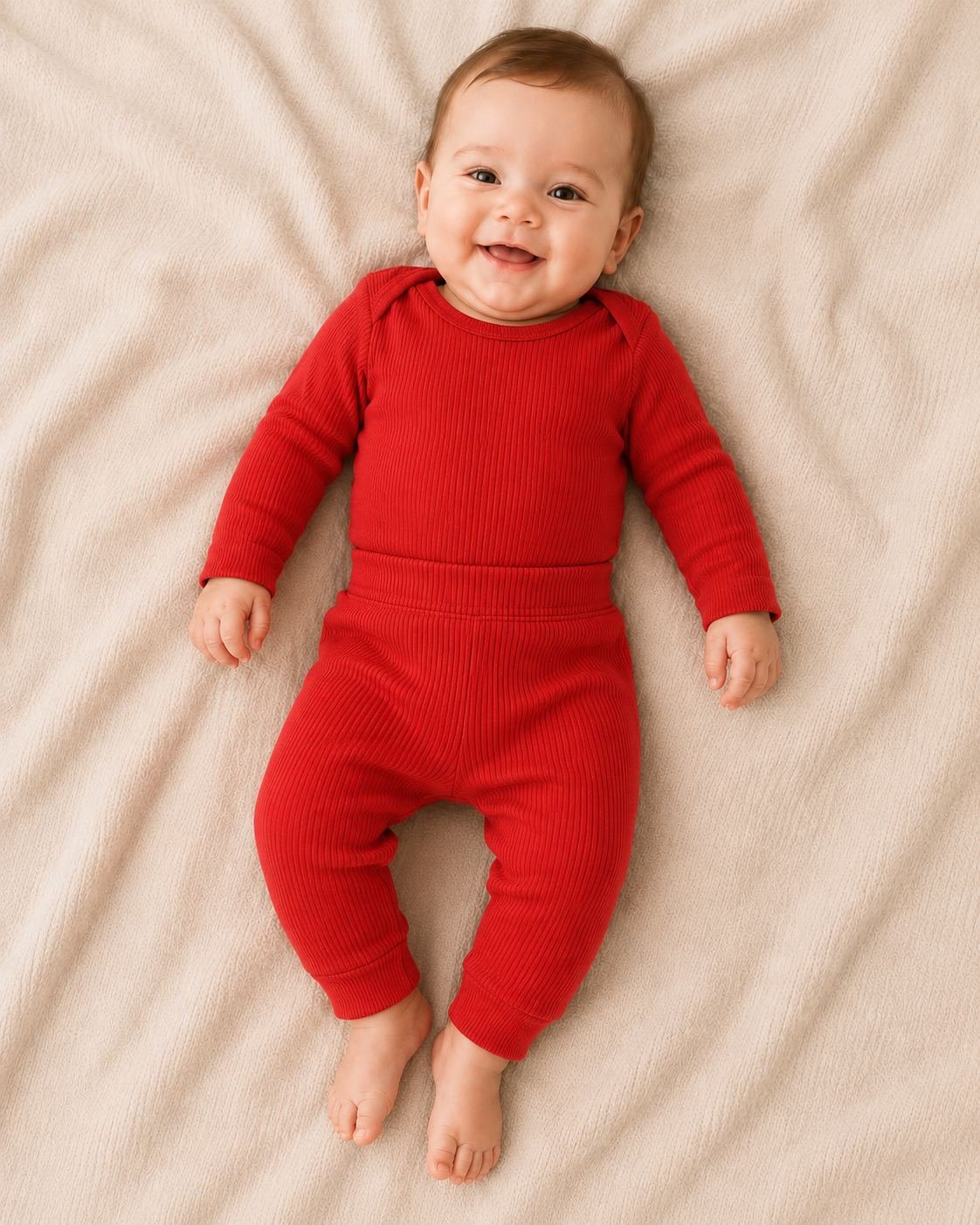 Conjunto Canelado 100% Algod&atilde;o para Beb&ecirc; na cor Vermelho